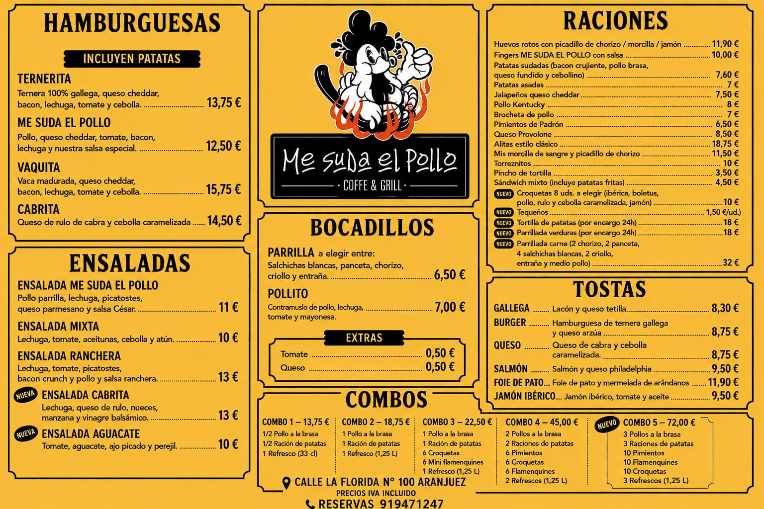 Carta de comidas de Me Suda el Pollo